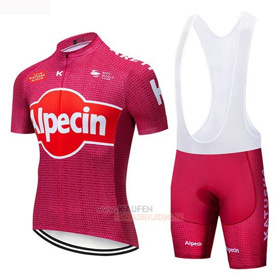 Katusha Alpecin Kurzarmtrikot 2019 und Kurze Tragerhose Rot